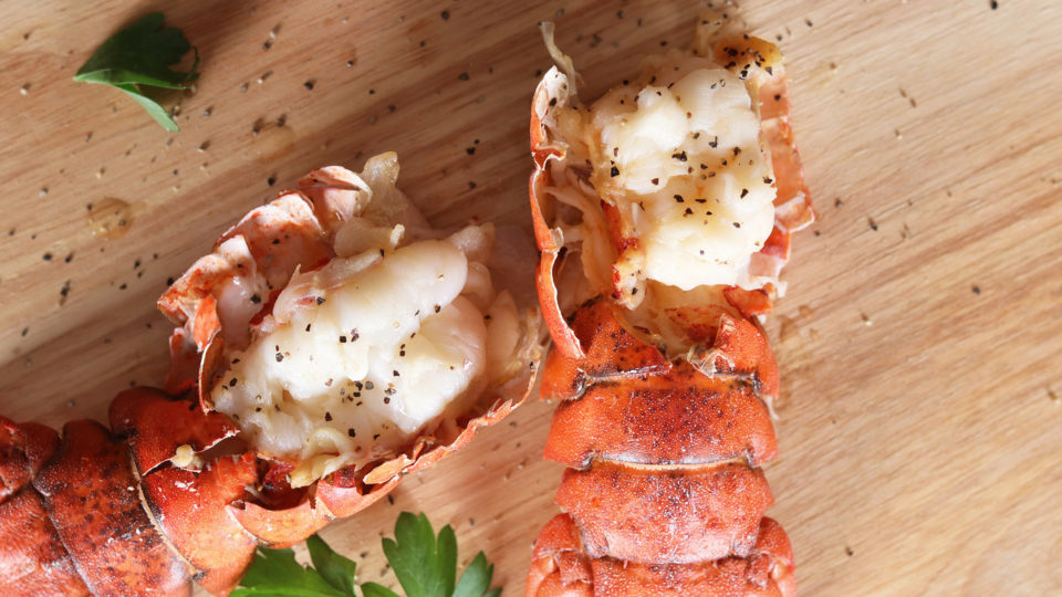 Lobster Tails on Cutting Board